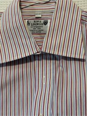 New & Lingwood Men's Pink Multi-Stripe Cotton Dress Shirt